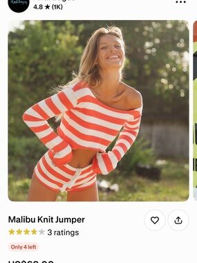 Malibu Knit Crop Top - Coral & White Stripes